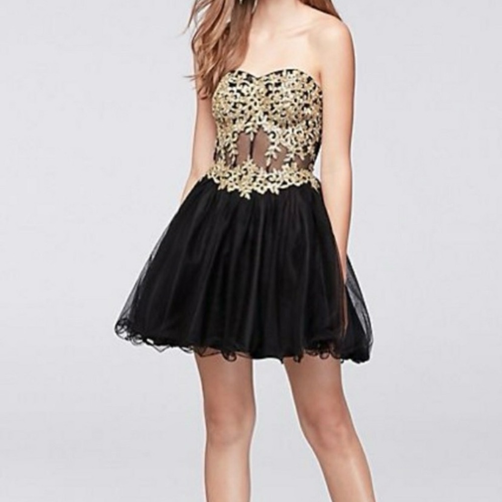 Blondie Nites Navy and Gold Strapless Party Dress